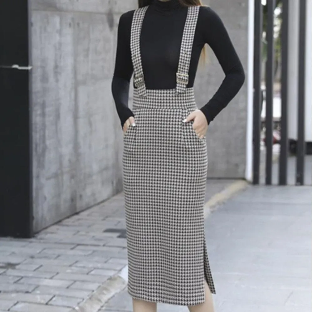 Plaid Women's Midi Pencil Skirt with High Waist