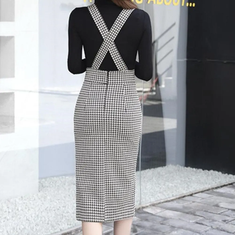 Plaid Women's Midi Pencil Skirt with High Waist