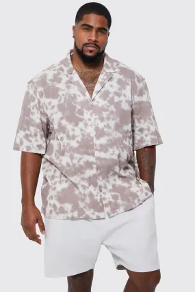 Plus Short Sleeve Drop Revere Tie Dye Cotton Slub Shirt