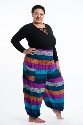 Blue Plus Size Boho Striped Women's Harem Pants