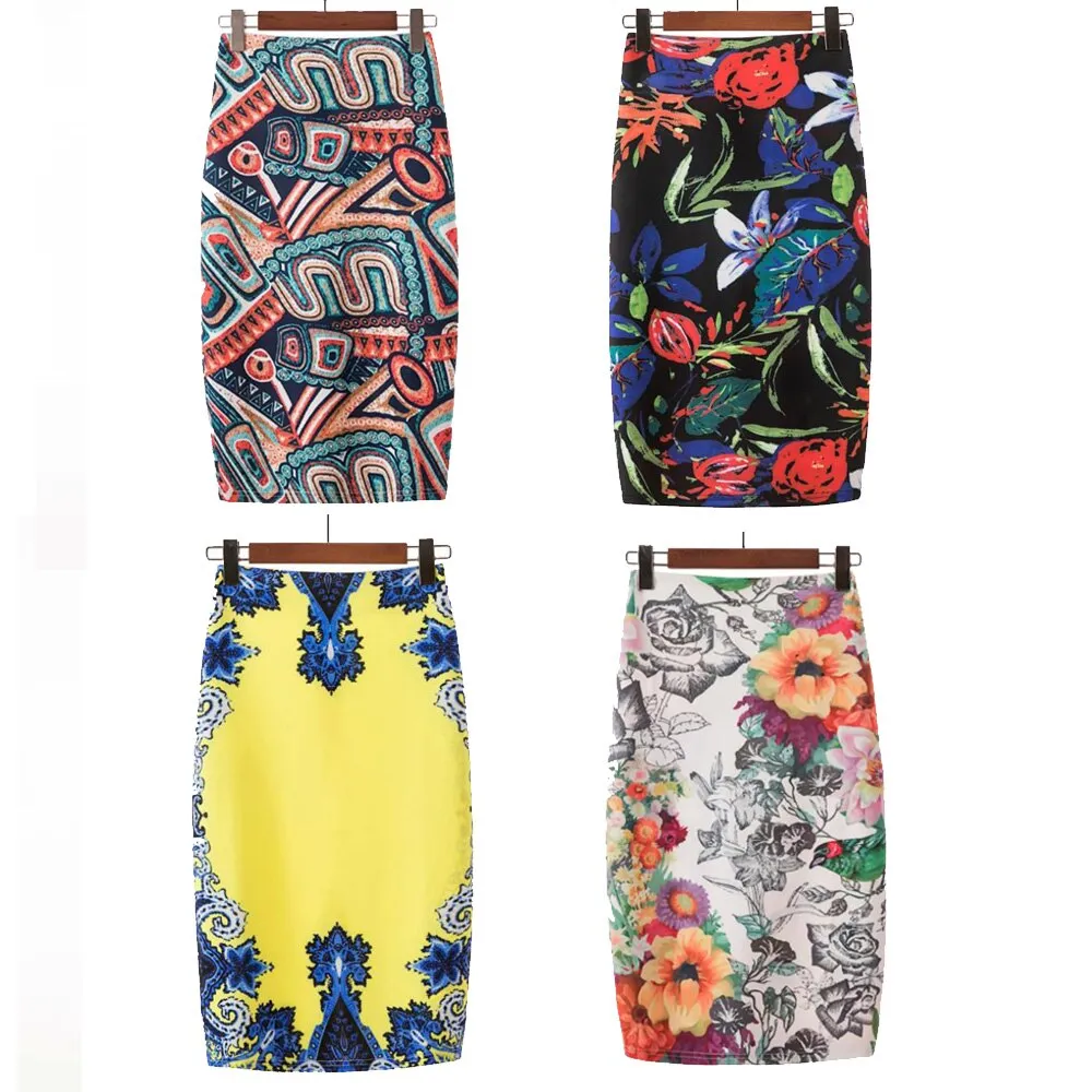 Print Summer Midi Floral Bodycon Office Women Slim High Waist Stretch Sexy Pencil Skirts