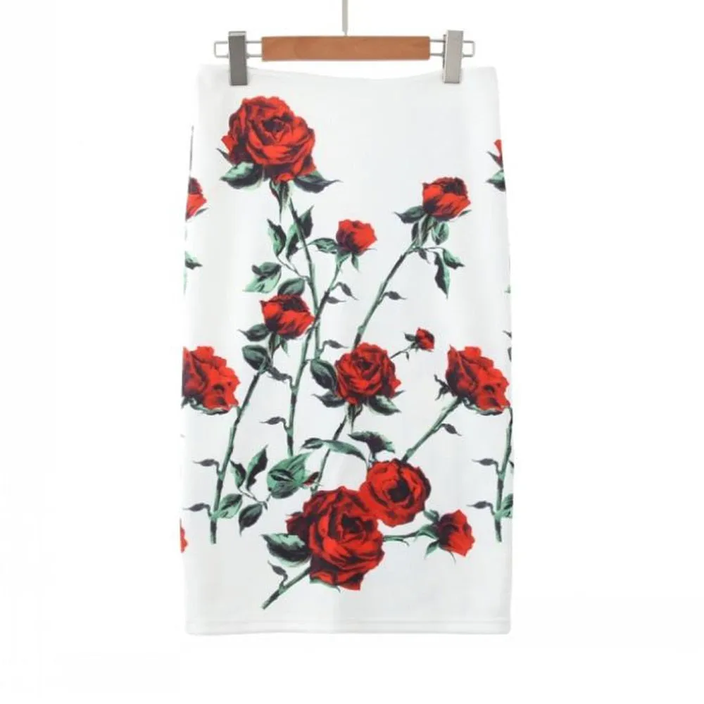 Print Summer Midi Floral Bodycon Office Women Slim High Waist Stretch Sexy Pencil Skirts