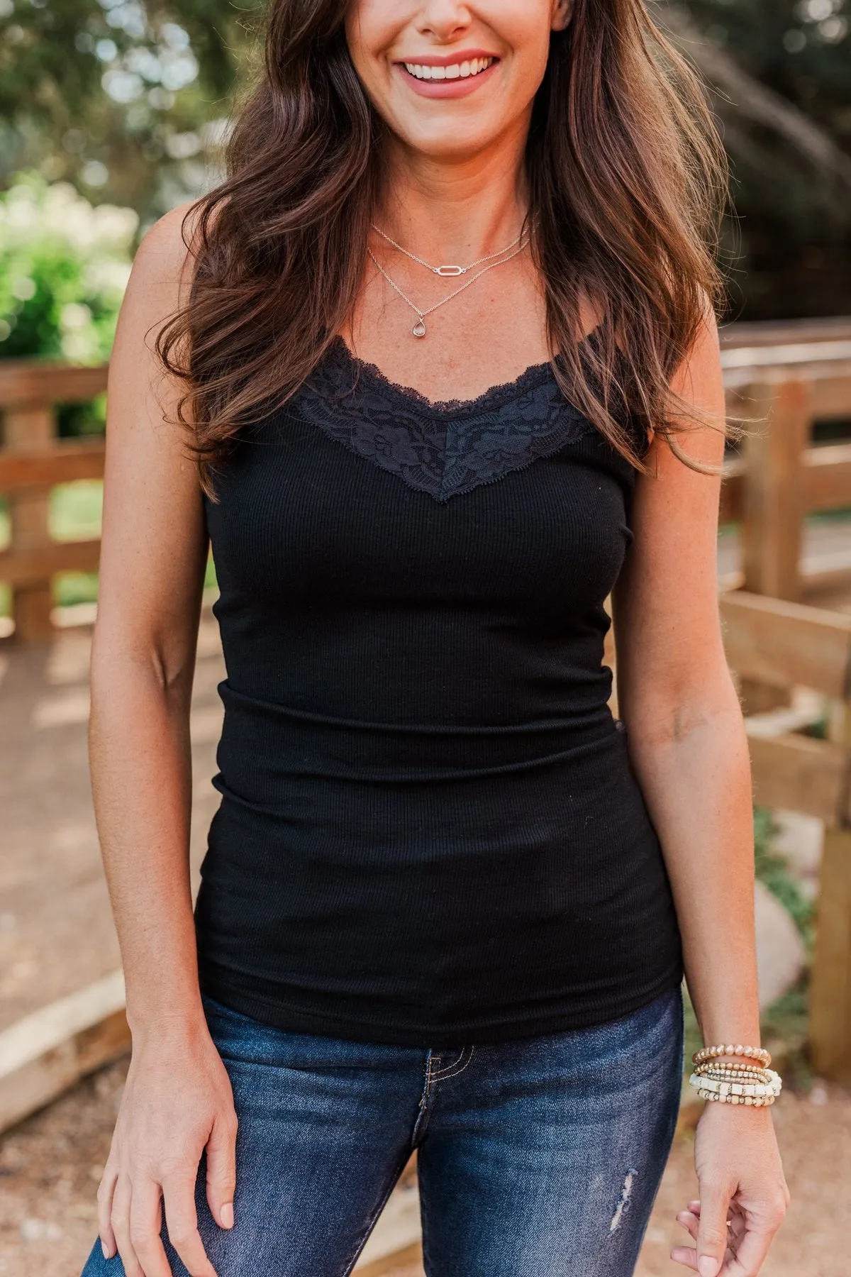 Black Lace Trimmed Tank Top