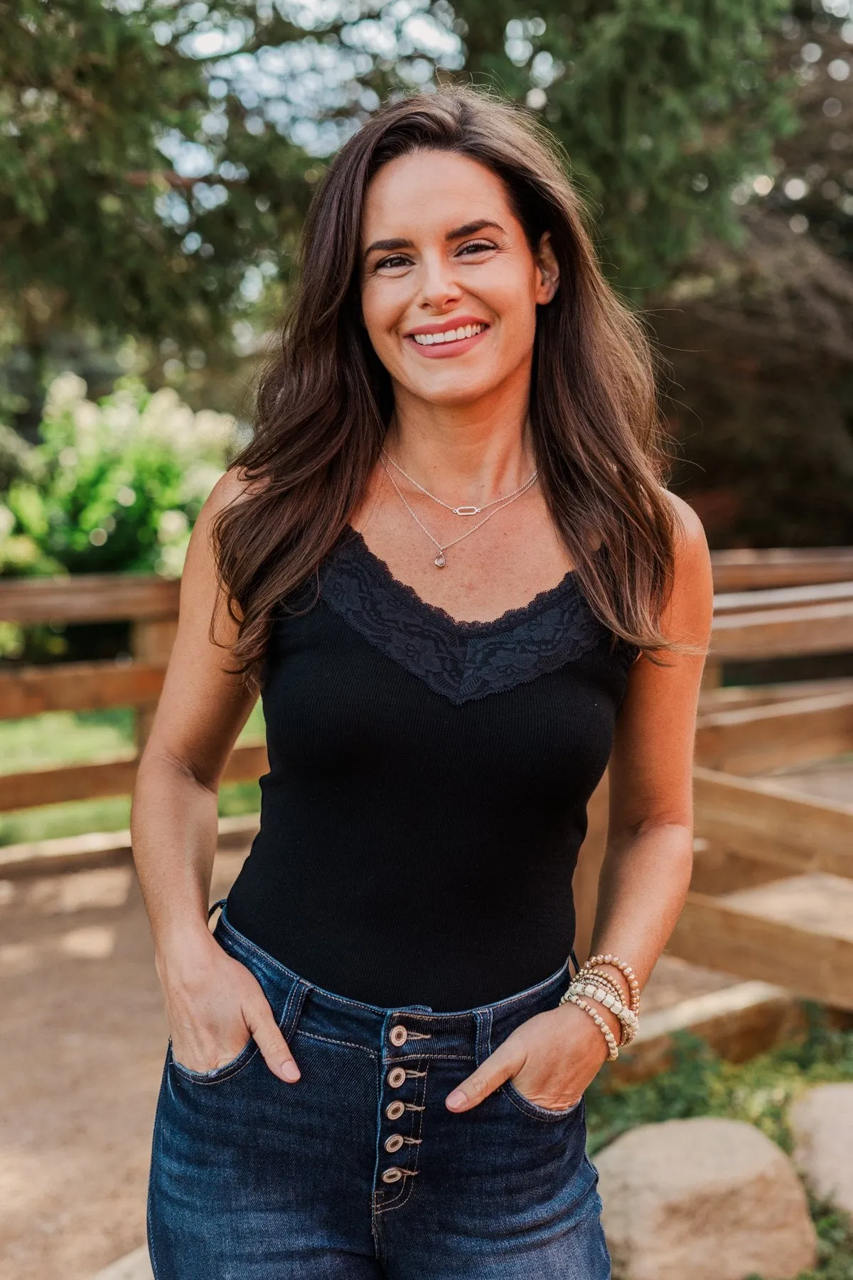 Black Lace Trimmed Tank Top