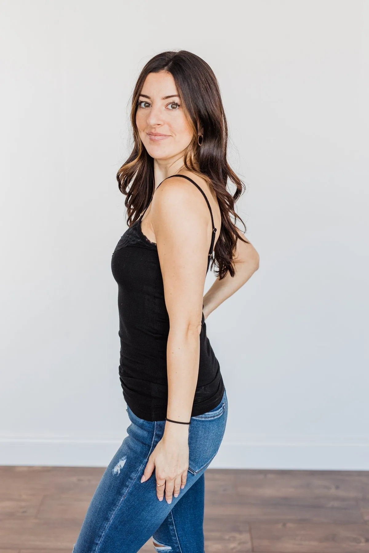 Black Lace Trimmed Tank Top