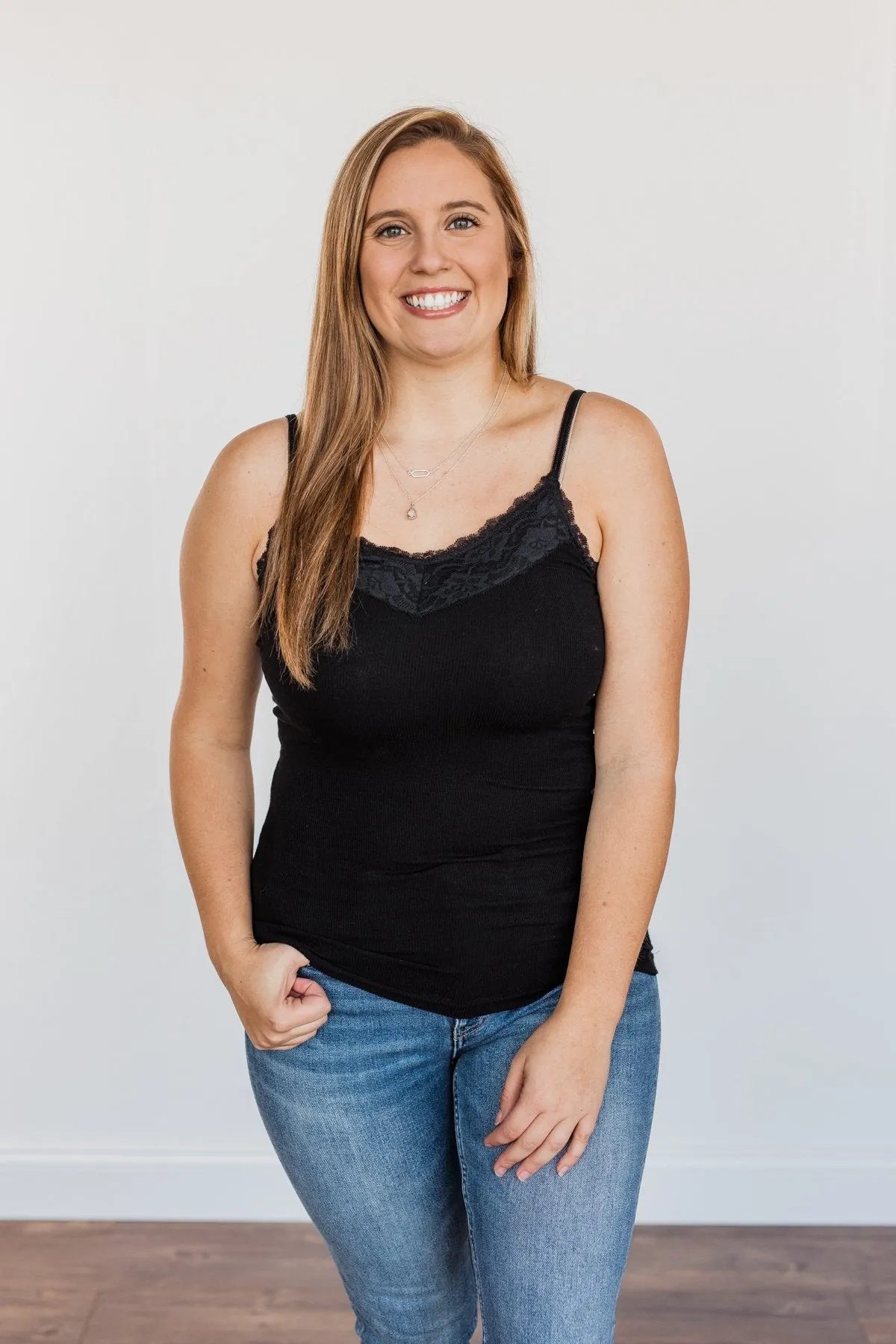 Black Lace Trimmed Tank Top