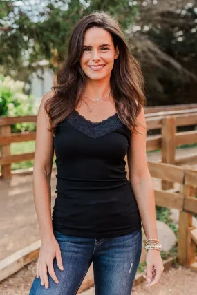 Black Lace Trimmed Tank Top