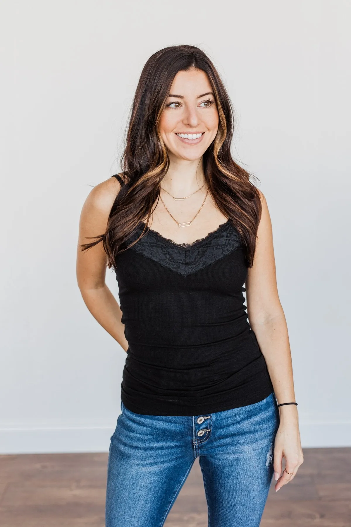 Black Lace Trimmed Tank Top