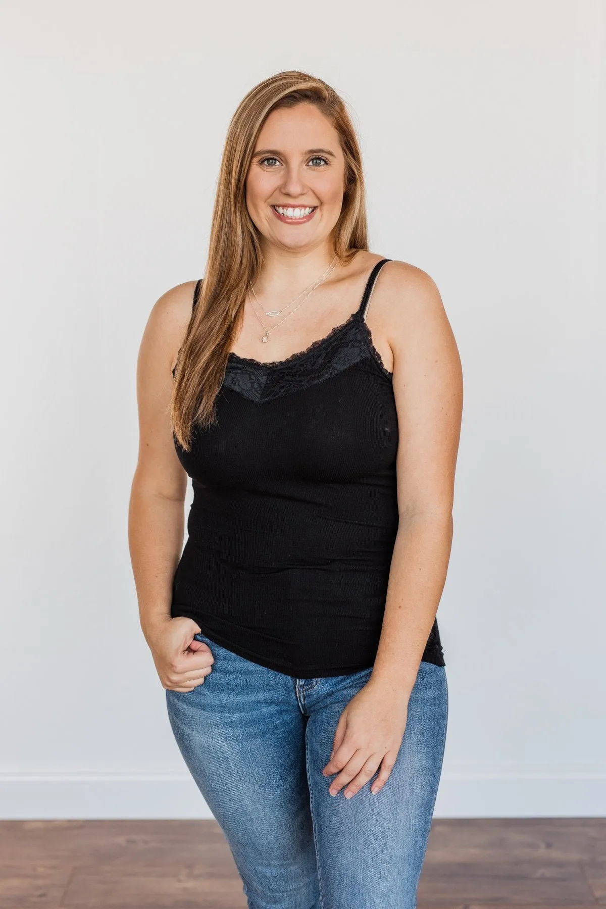 Black Lace Trimmed Tank Top