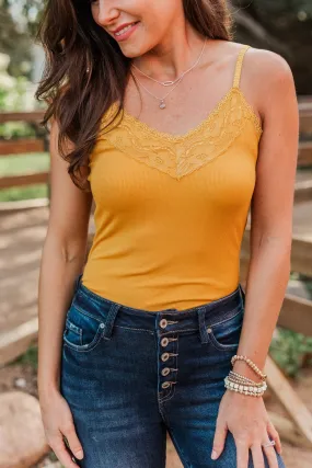 Lace Trimmed Tank Top Mustard