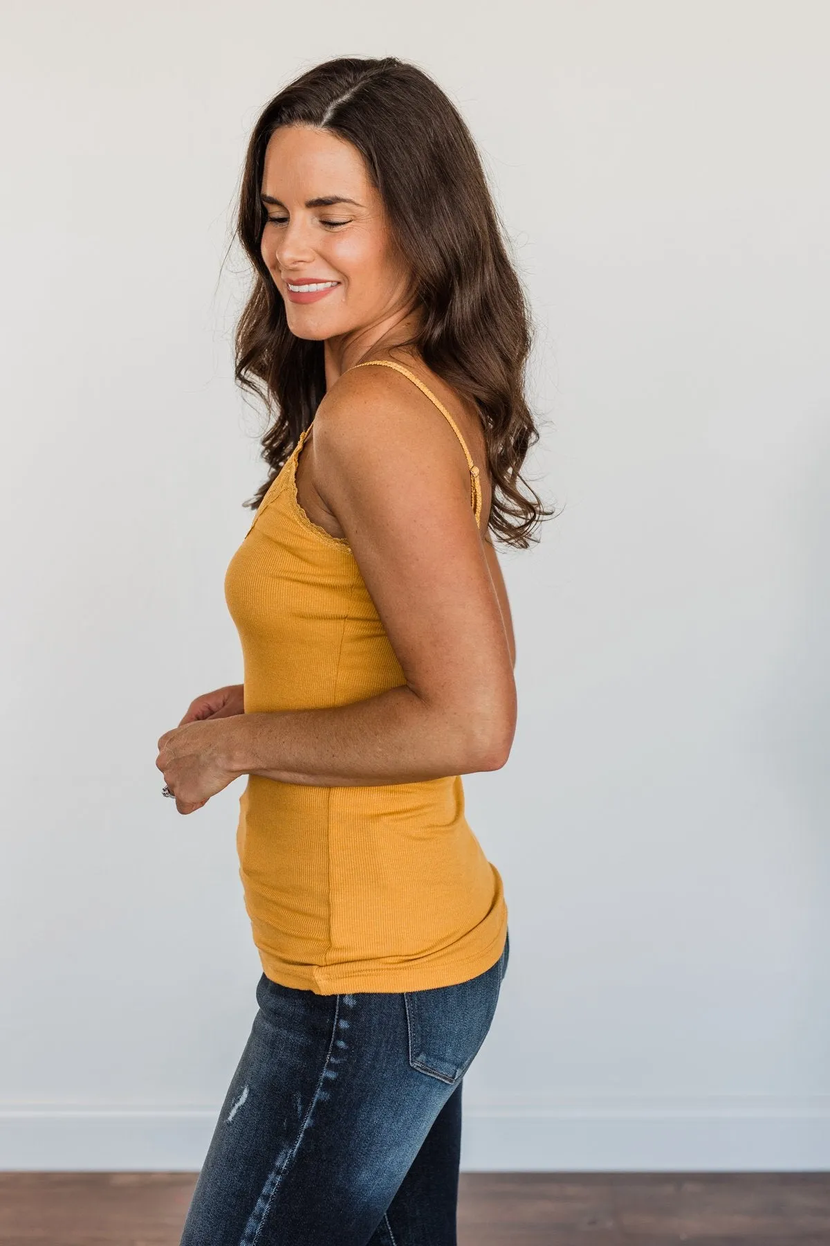 Lace Trimmed Tank Top Mustard