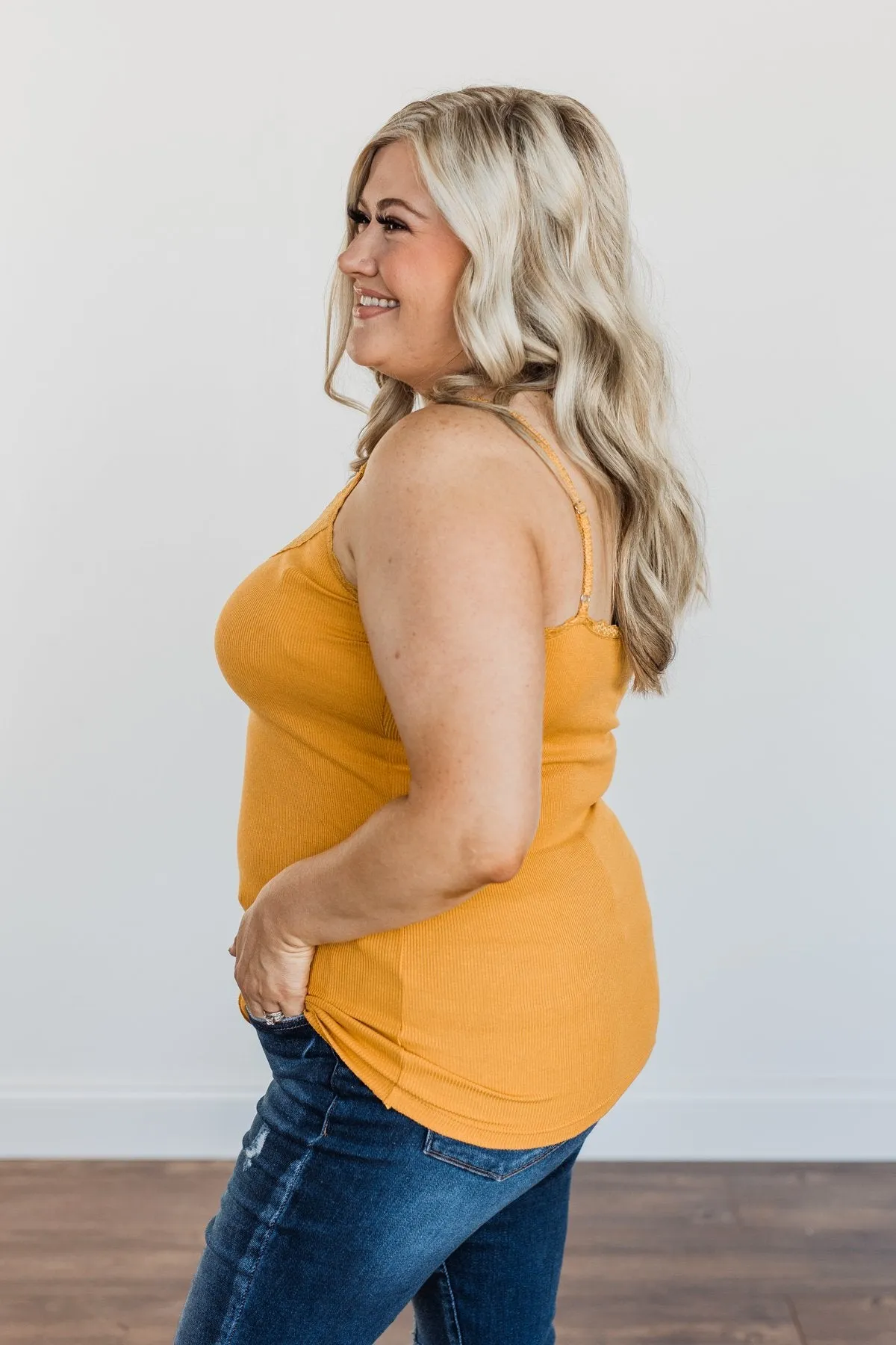 Lace Trimmed Tank Top Mustard