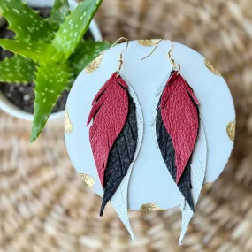 Red Black White Angel Wings Leather Earrings