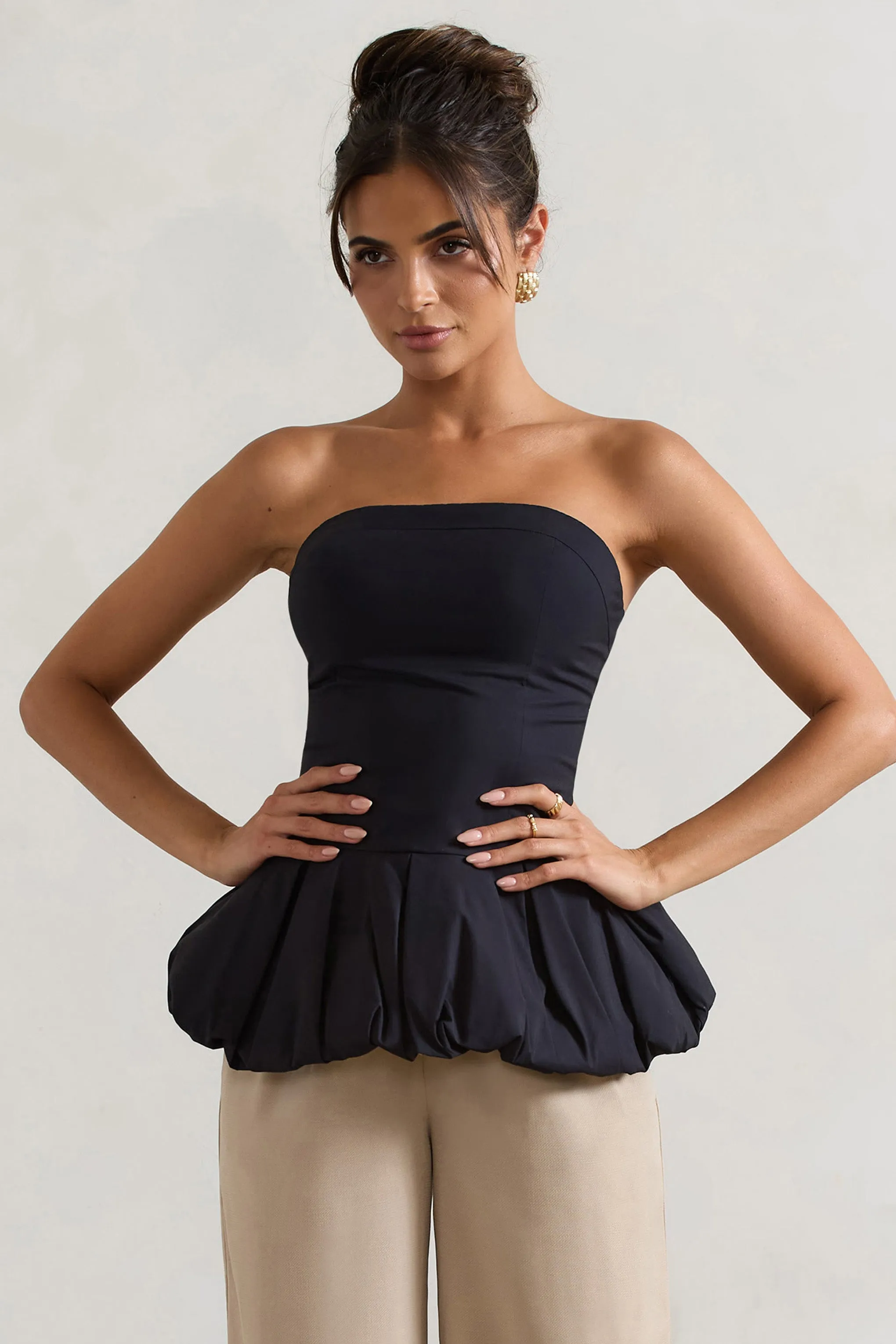 Chic Black Ruffle Bandeau Top to Rock