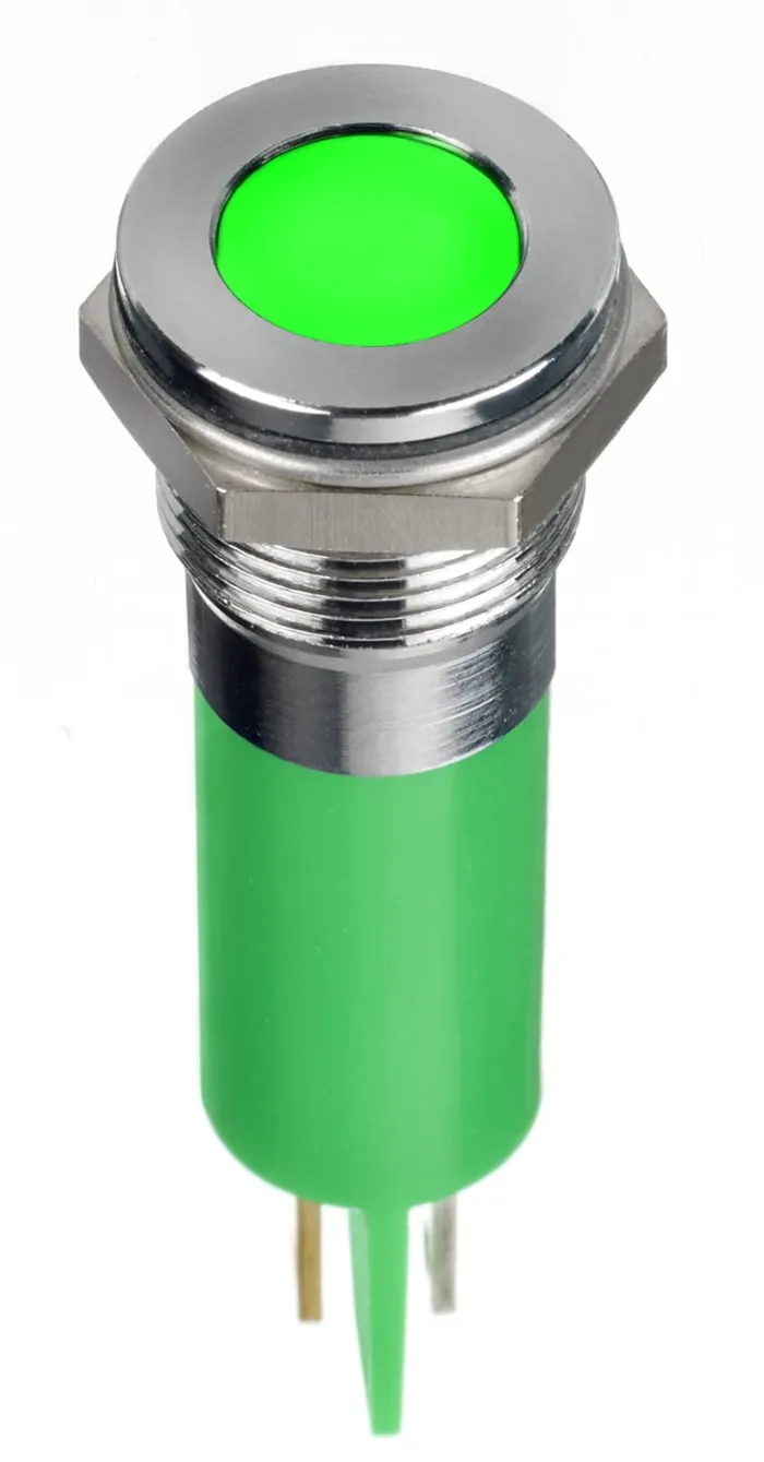 RS PRO Green Panel Mount Indicator, 220V ac, 12mm Mounting Hole Size, Faston, Solder Lug Termination, IP67