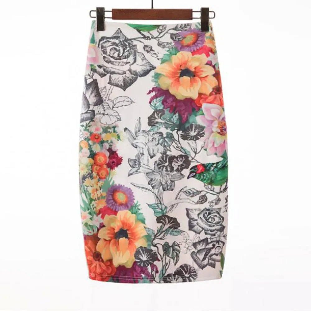 Sexy Printed Midi Pencil Skirt in Vintage Style