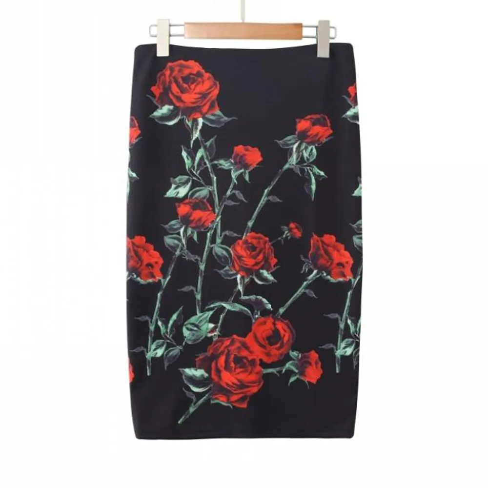 Sexy Printed Midi Pencil Skirt in Vintage Style