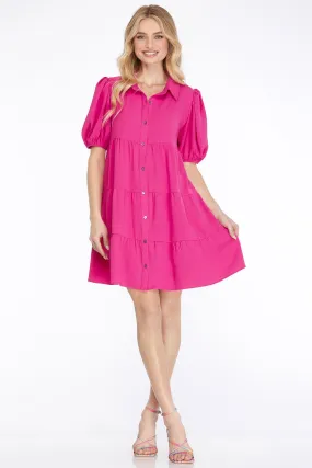 She & Sky Tiered Dress Fuchsia