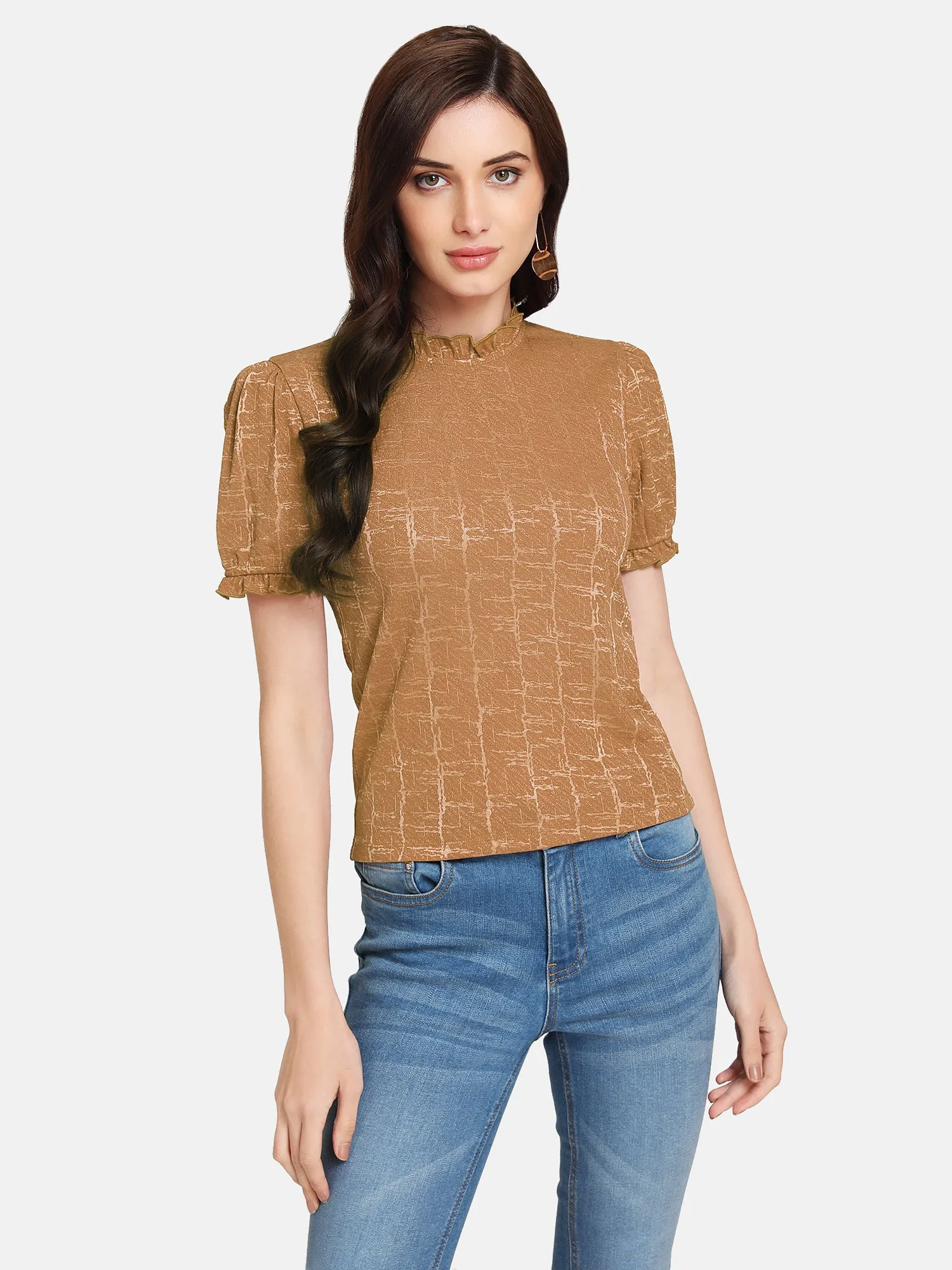 Shiny Jaquard Sleeve Top