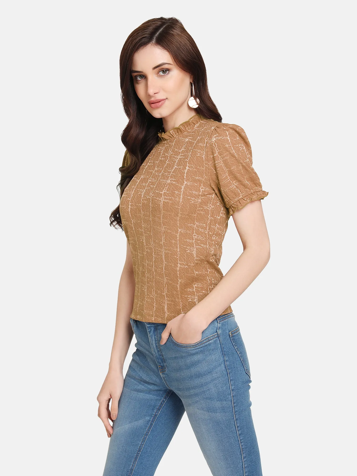 Shiny Jaquard Sleeve Top