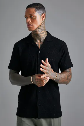 Short Sleeve Revere Broderie Shirt