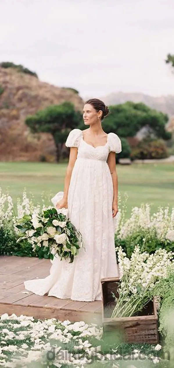 Classy Lace Wedding Gown with Short Sleeves, Affordable & Elegant Design