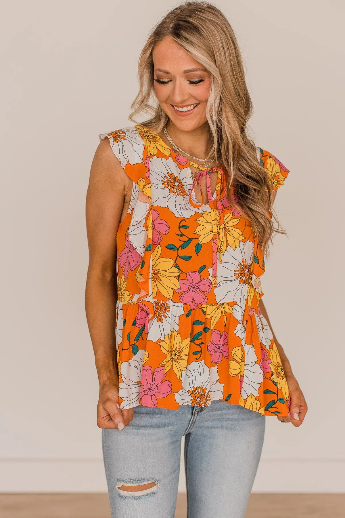 Orange Floral Peplum Blouse