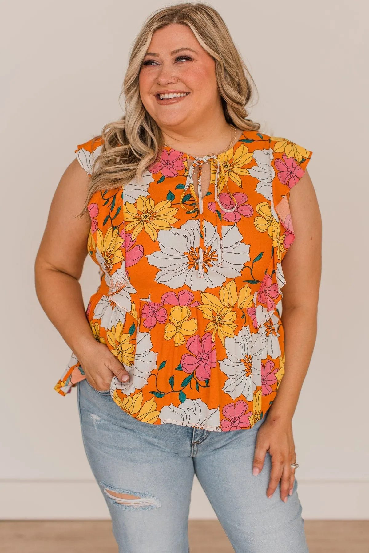 Orange Floral Peplum Blouse