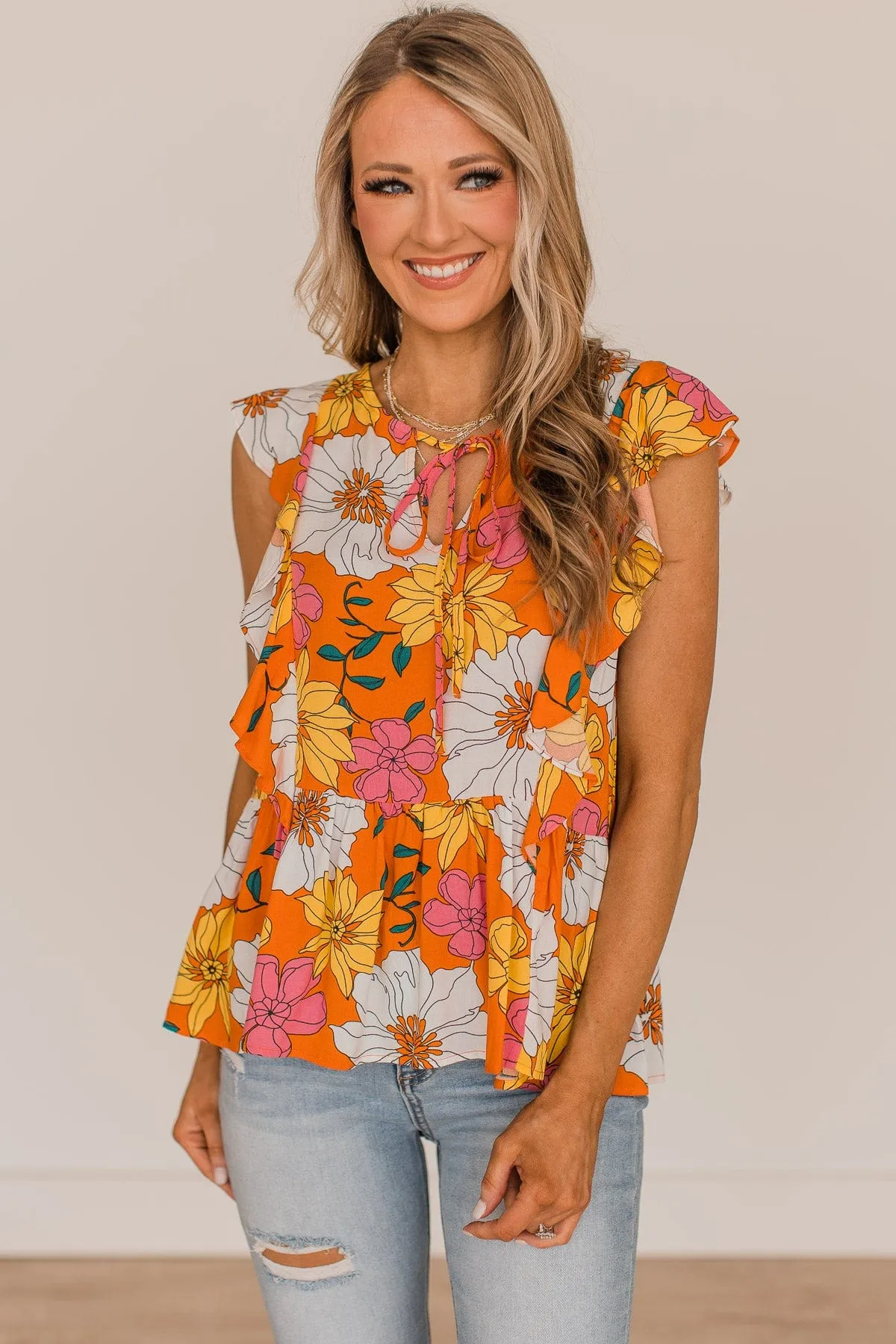 Orange Floral Peplum Blouse