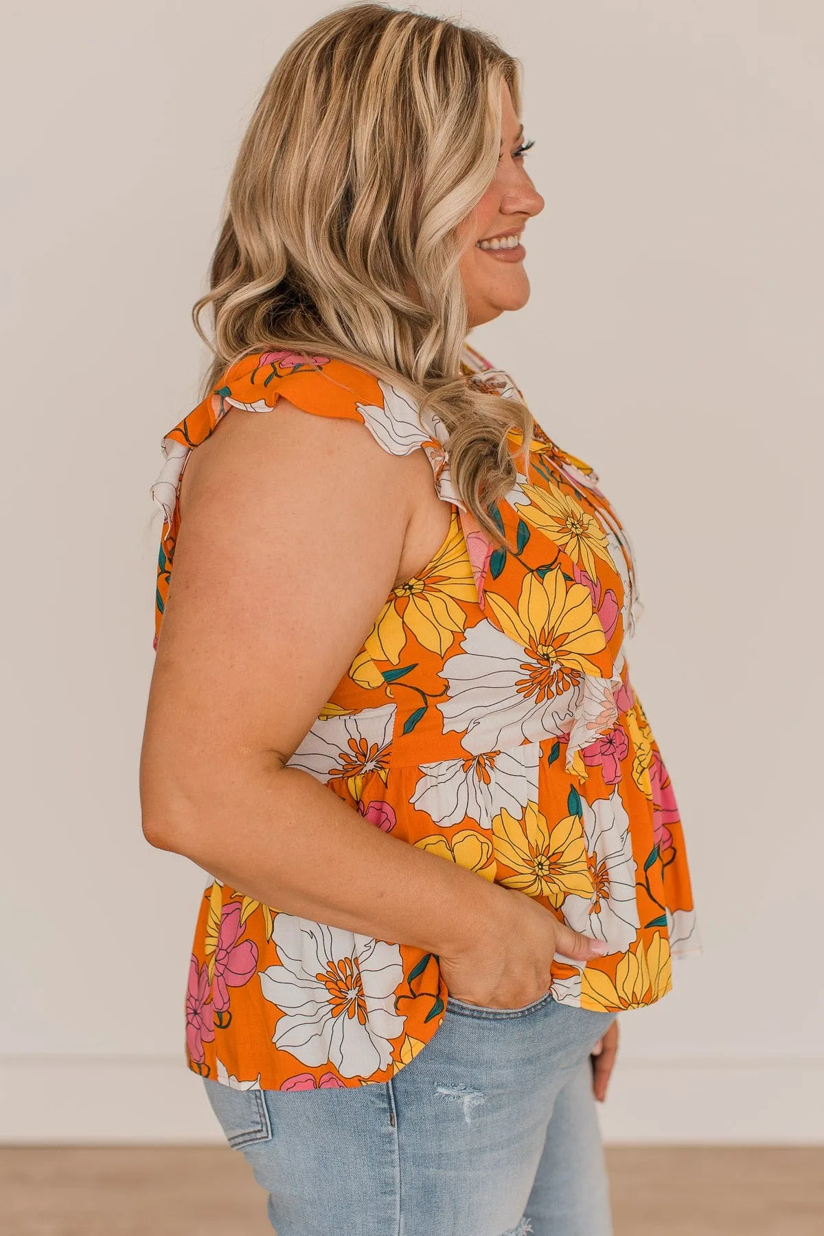 Orange Floral Peplum Blouse