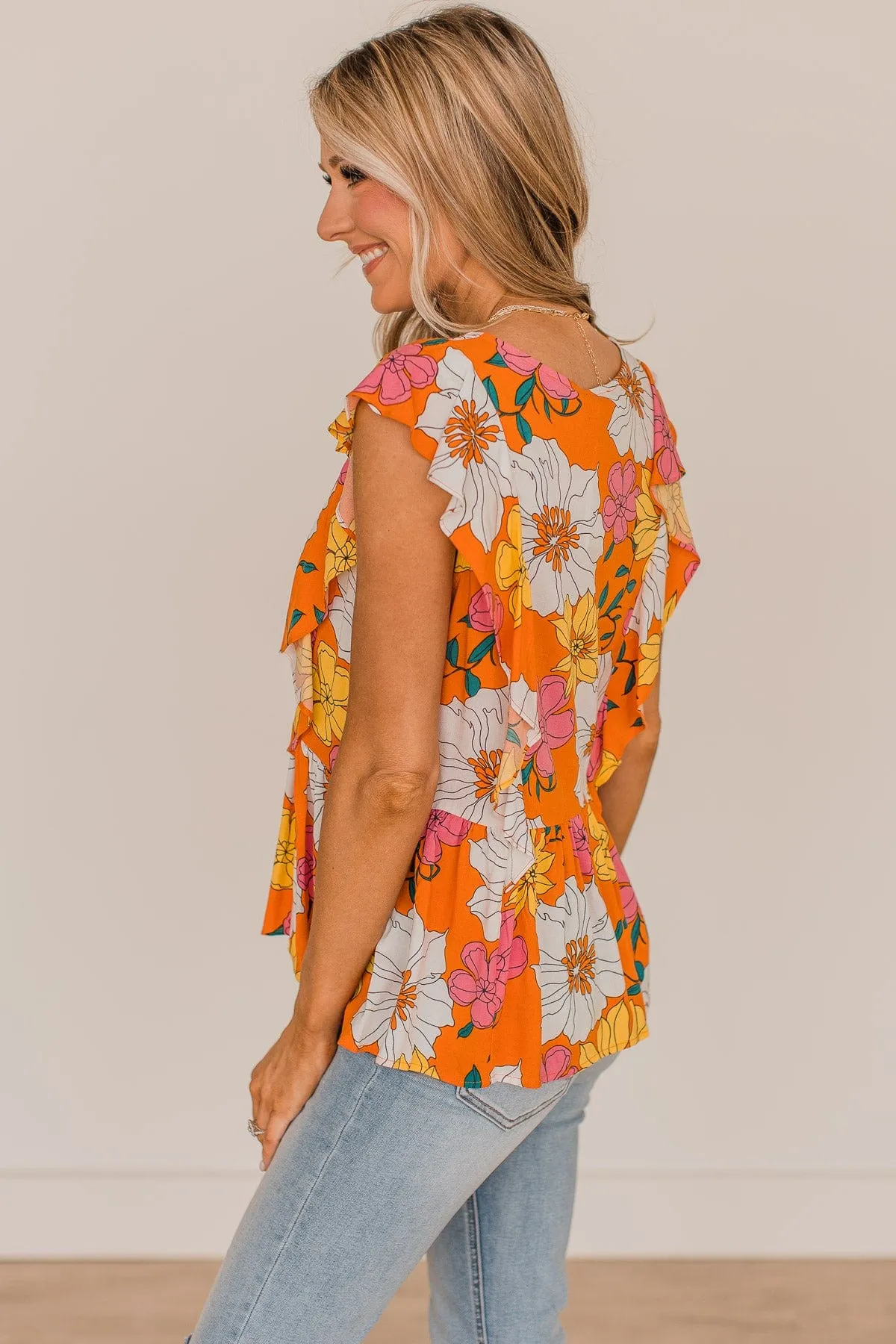 Orange Floral Peplum Blouse