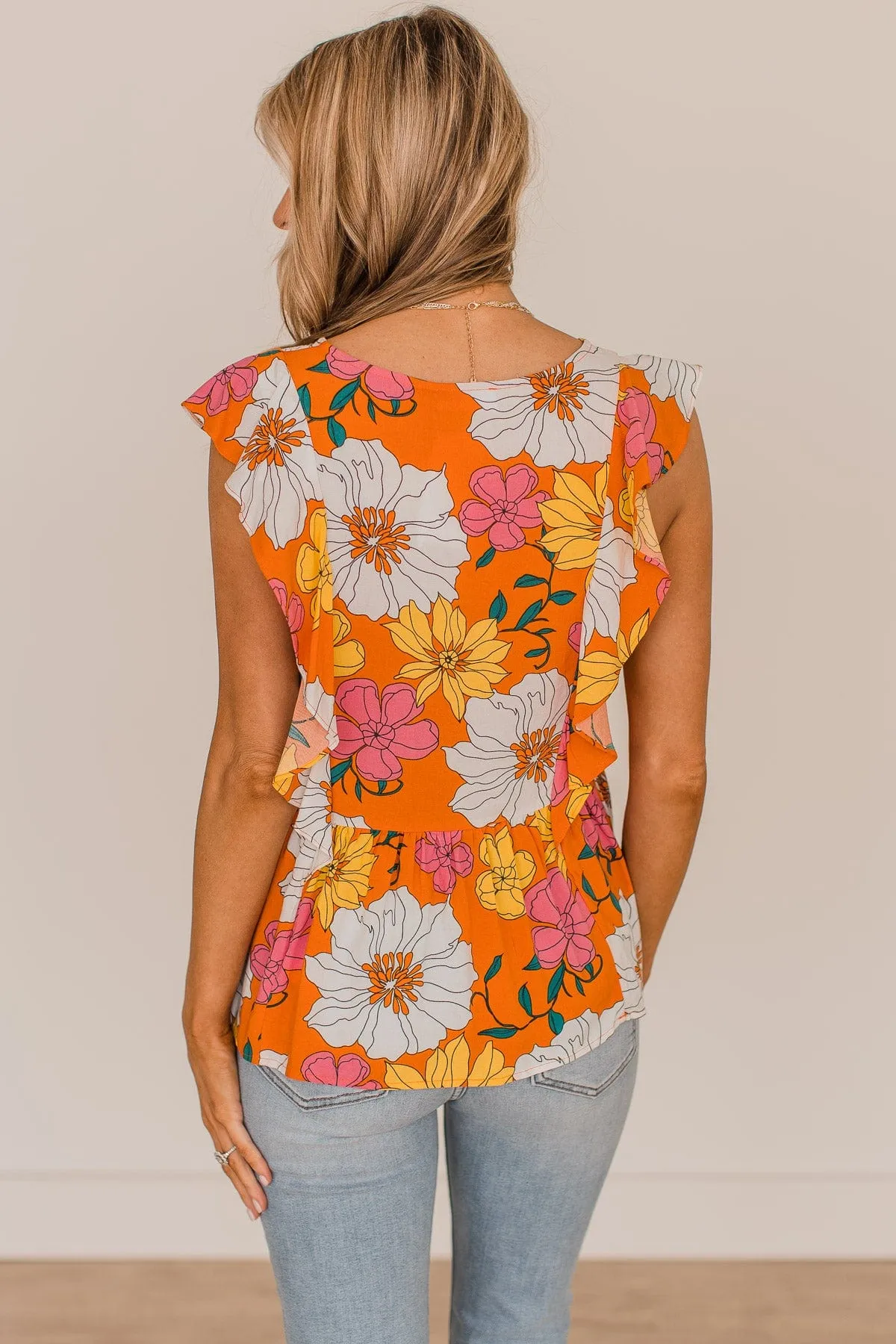 Orange Floral Peplum Blouse