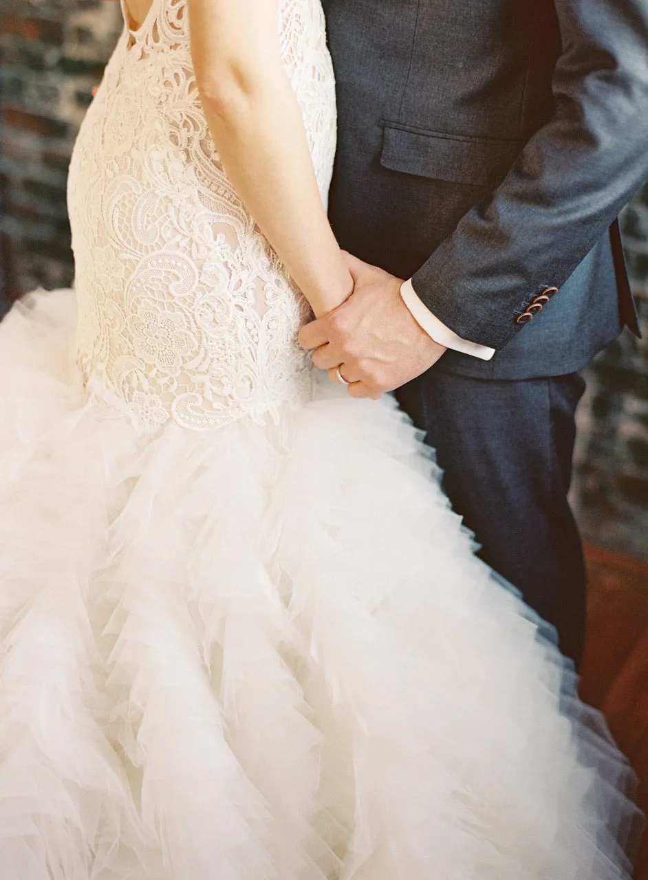 Stunning Ivory Lace Mermaid Bridal Gown with Open Back and Ruffles