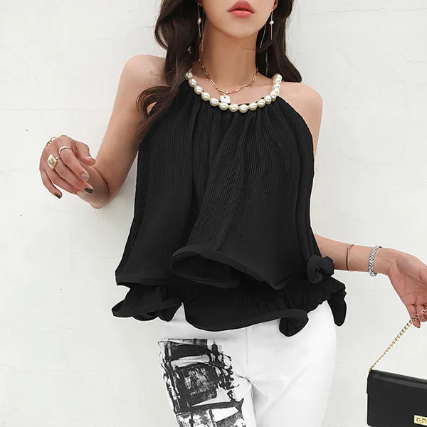 Gumzzi Crew Neck Peplum Sleeveless Plain Tanks & Camisoles