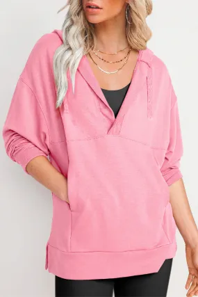 Solid V Neck Casual Tops with Pocket