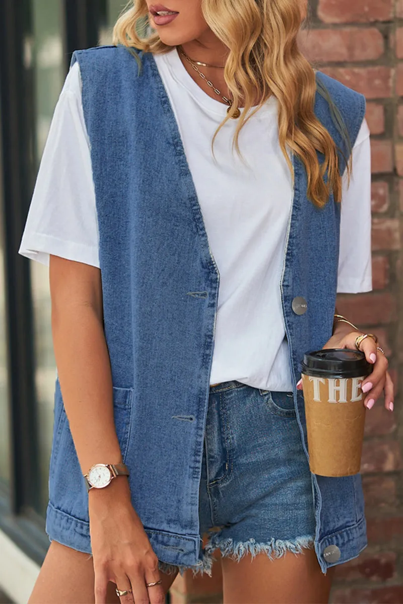 Street Style V Neck Top with Solid Pocket