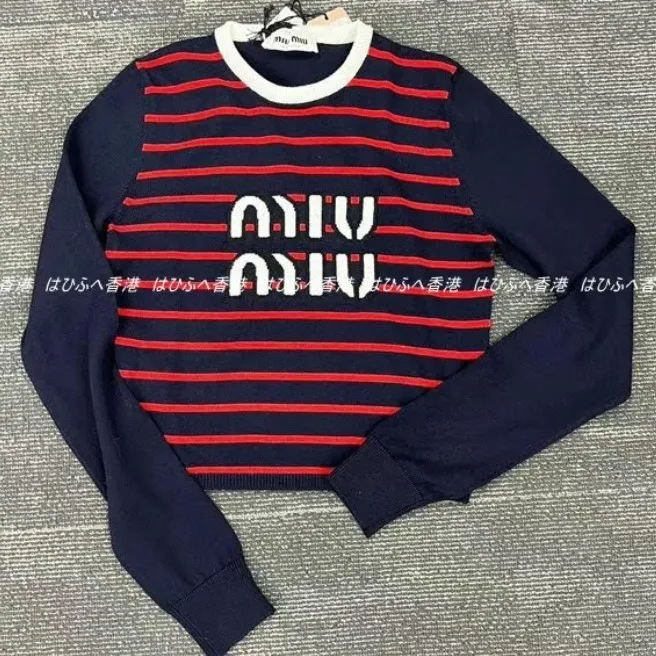 Striped Crew Neck Wool Sweater by MiuMiu