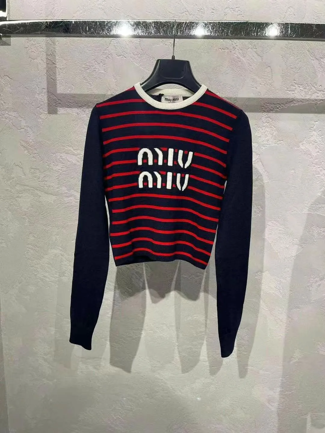 Striped Crew Neck Wool Sweater by MiuMiu