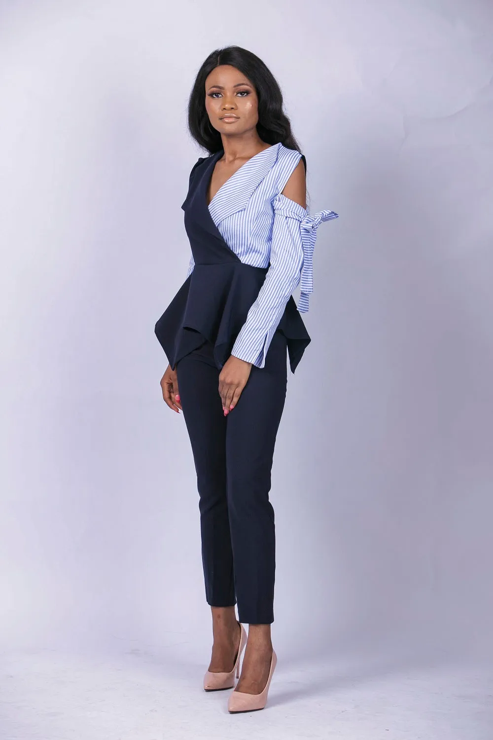 Contrast Peplum Blouse and Pant Set