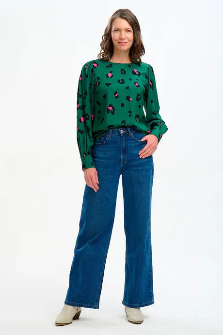 Green Leopard Puff Sleeve Top - Sugarhill Ronnie