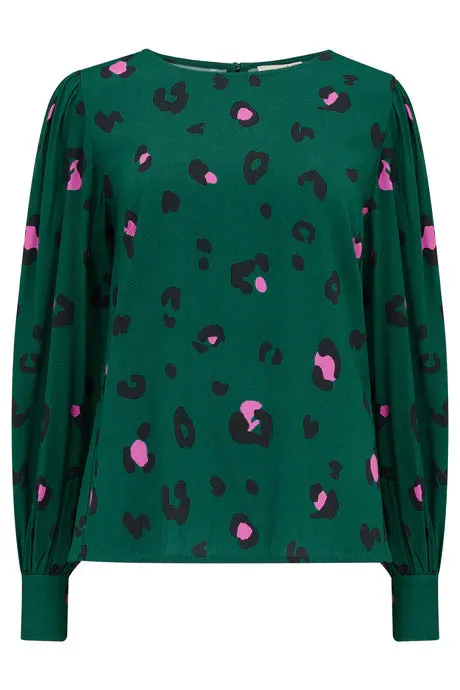 Green Leopard Puff Sleeve Top - Sugarhill Ronnie