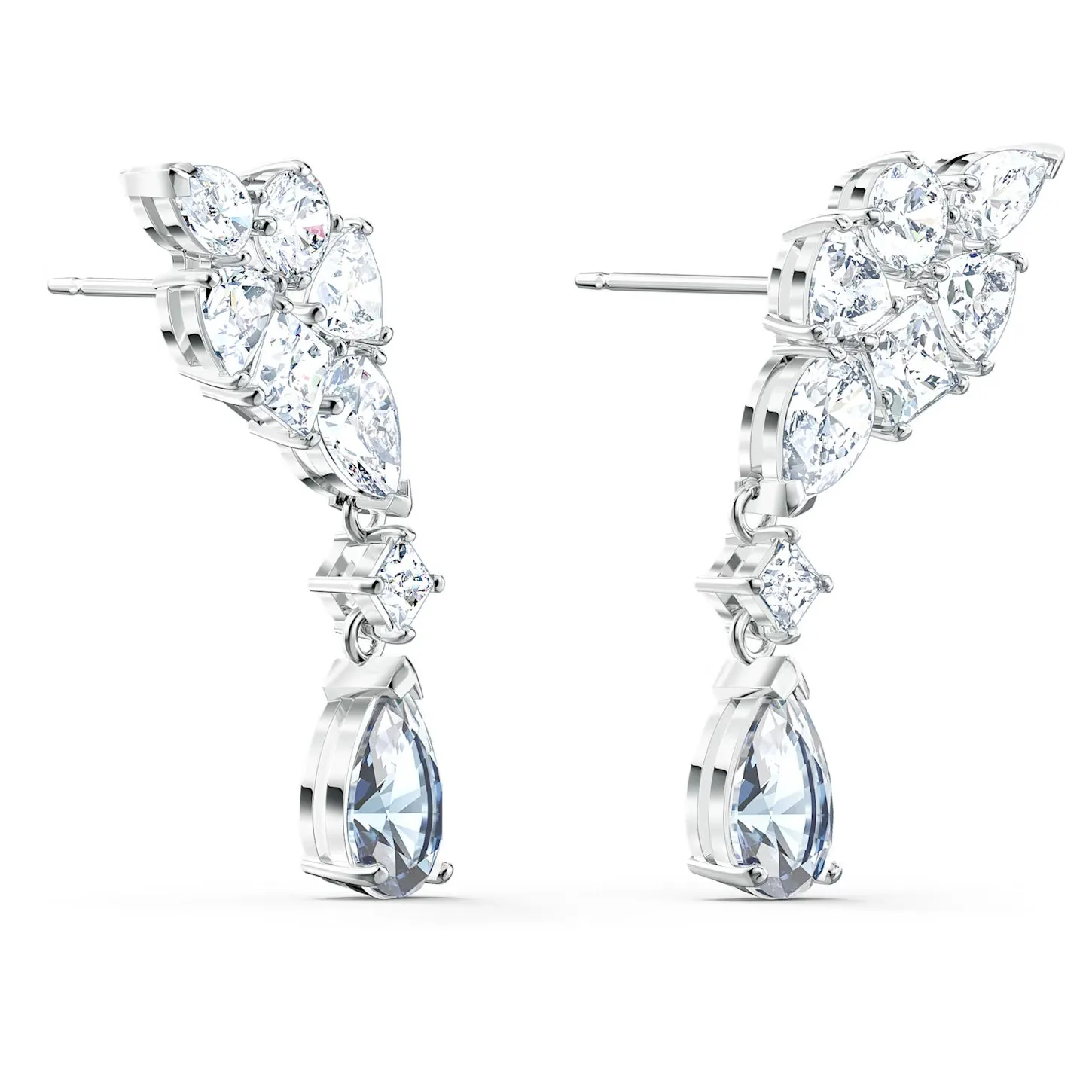 Gray Rhodium Plated Swarovski Tennis Deluxe Drop Earrings with Mixed Cuts