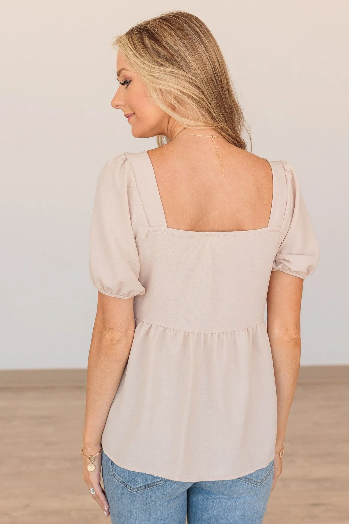 Taupe Happy To See You Puff Sleeve Top