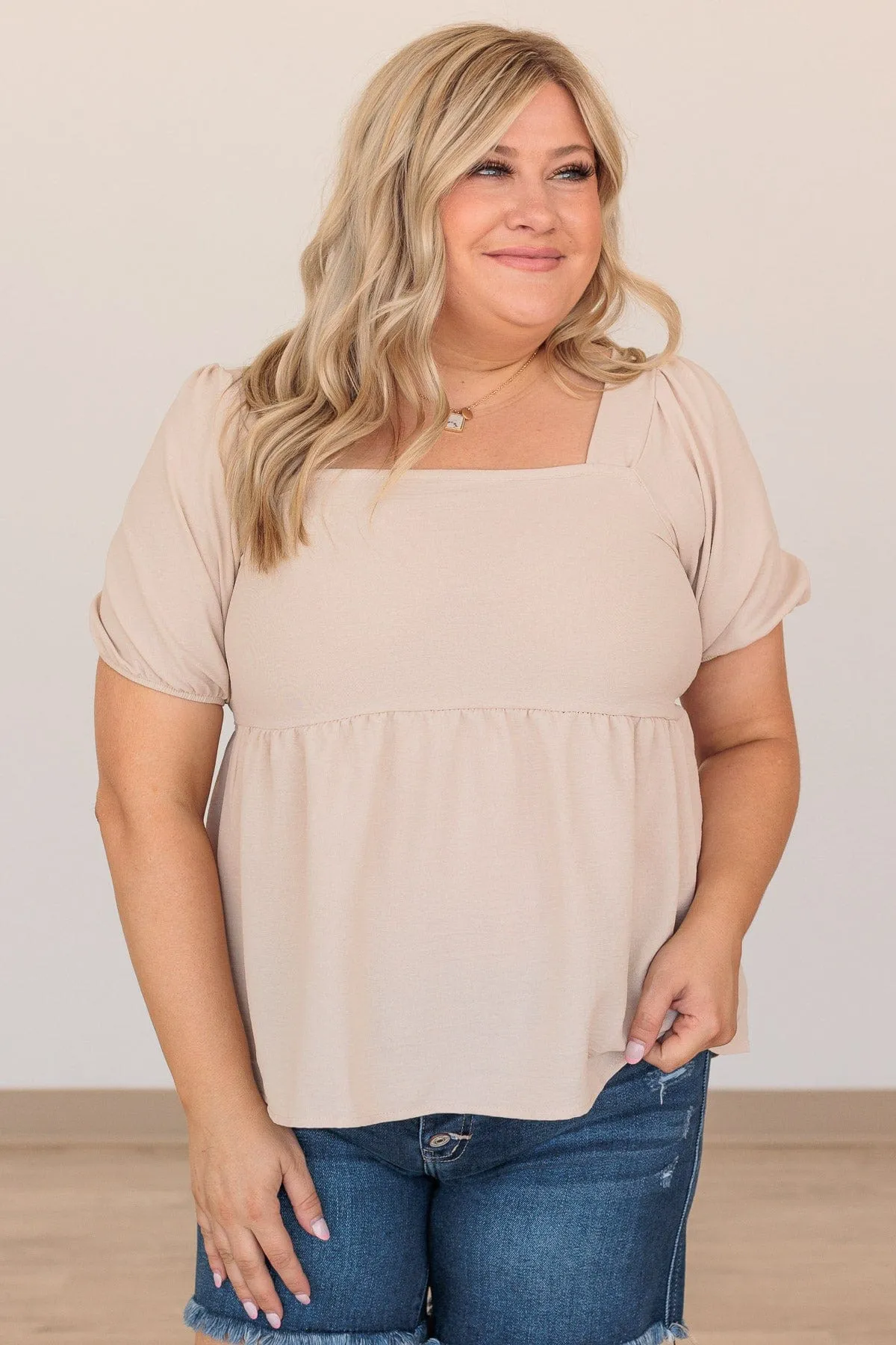 Taupe Happy To See You Puff Sleeve Top