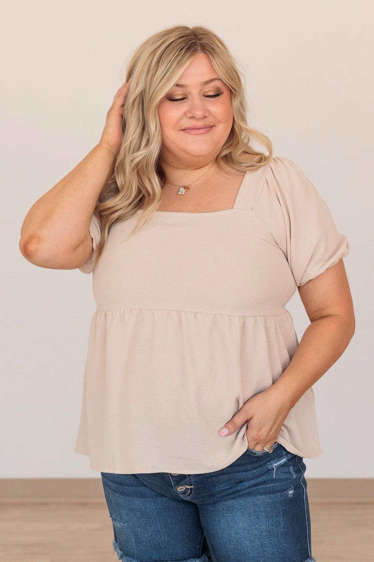 Taupe Happy To See You Puff Sleeve Top