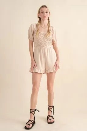 Textured Puff Sleeve Romper