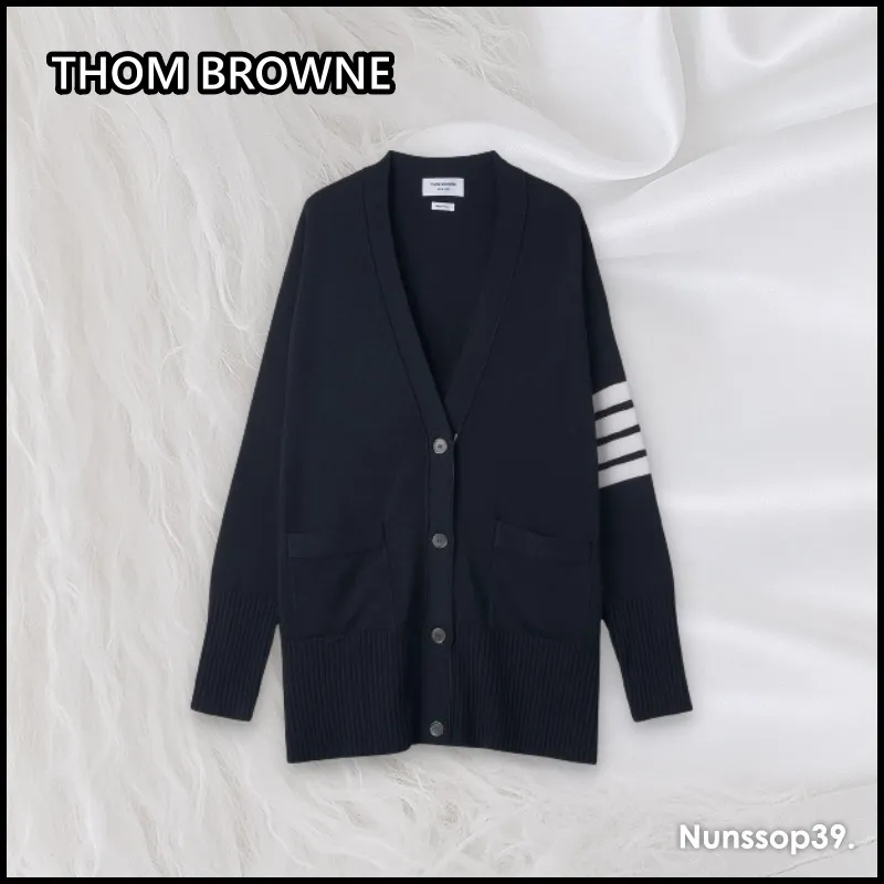 THOM BROWNE | Street Style Wool Long Sleeve with Stripes Plain