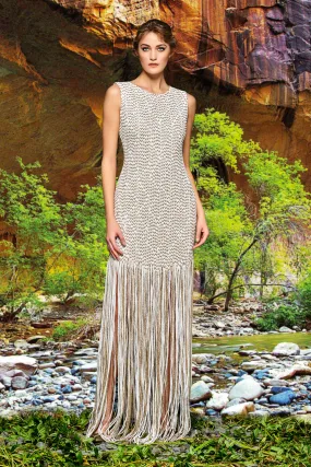 Two-Toned Band Dress with Fringe Hem