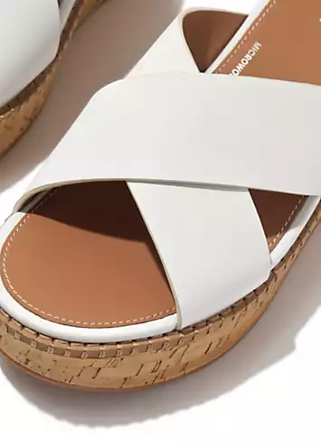 Urban White Eloise Leather & Cork Wedge Cross Slides by FitFlop | Look Again