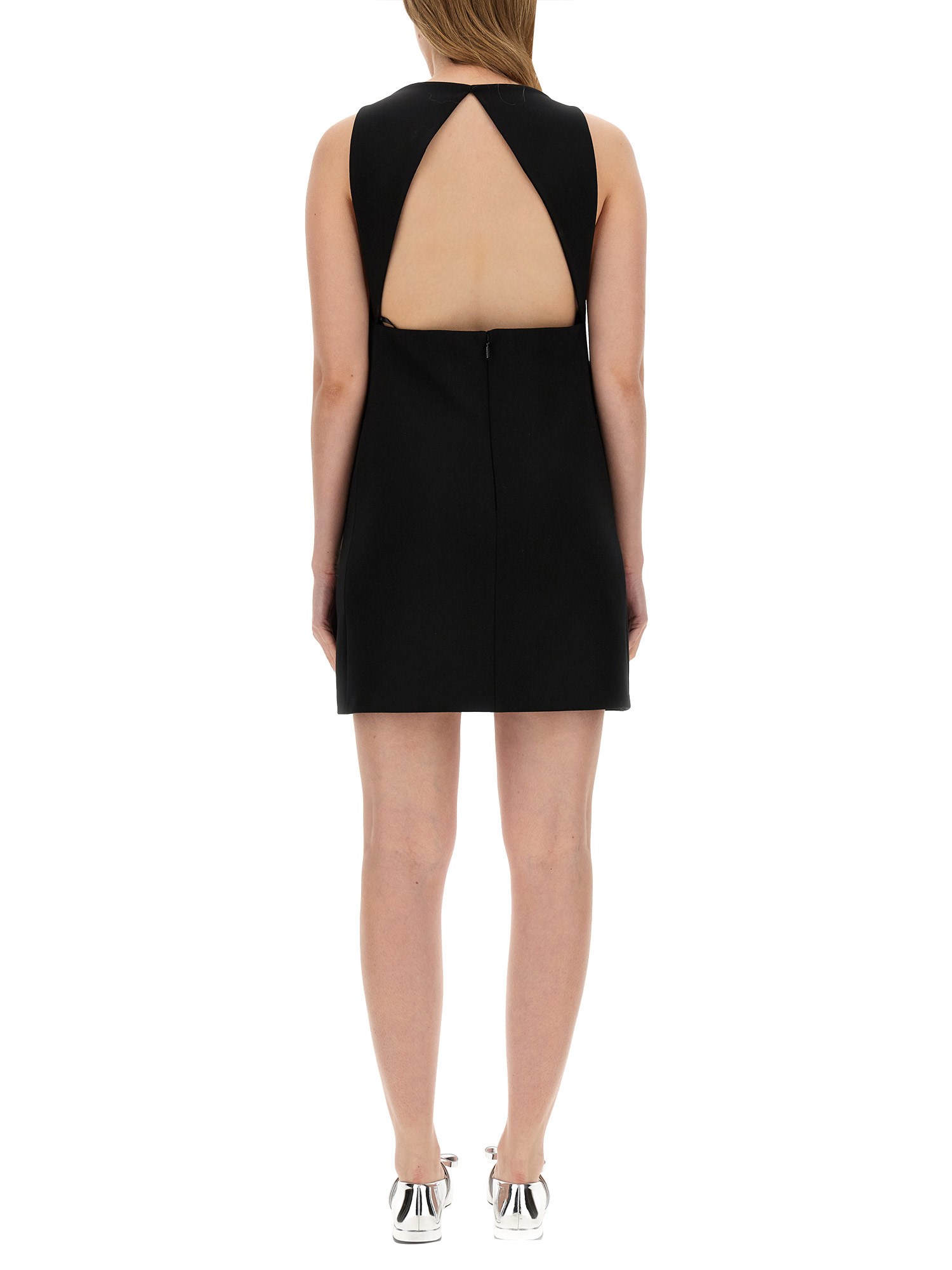 VERSACE WOOL BLEND STRAIGHT MINI DRESS WITH CUT-OUT